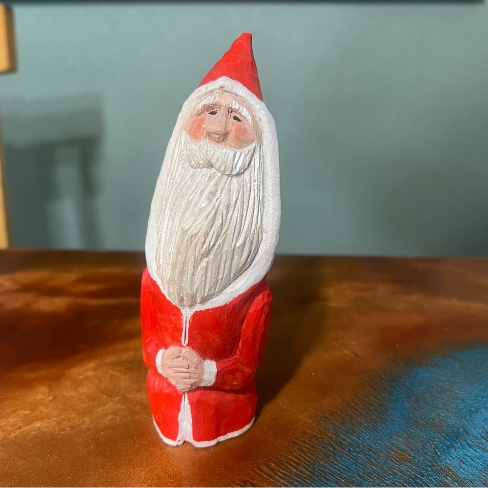 Handcrafted Wooden Painted Santa Figurine Red and White